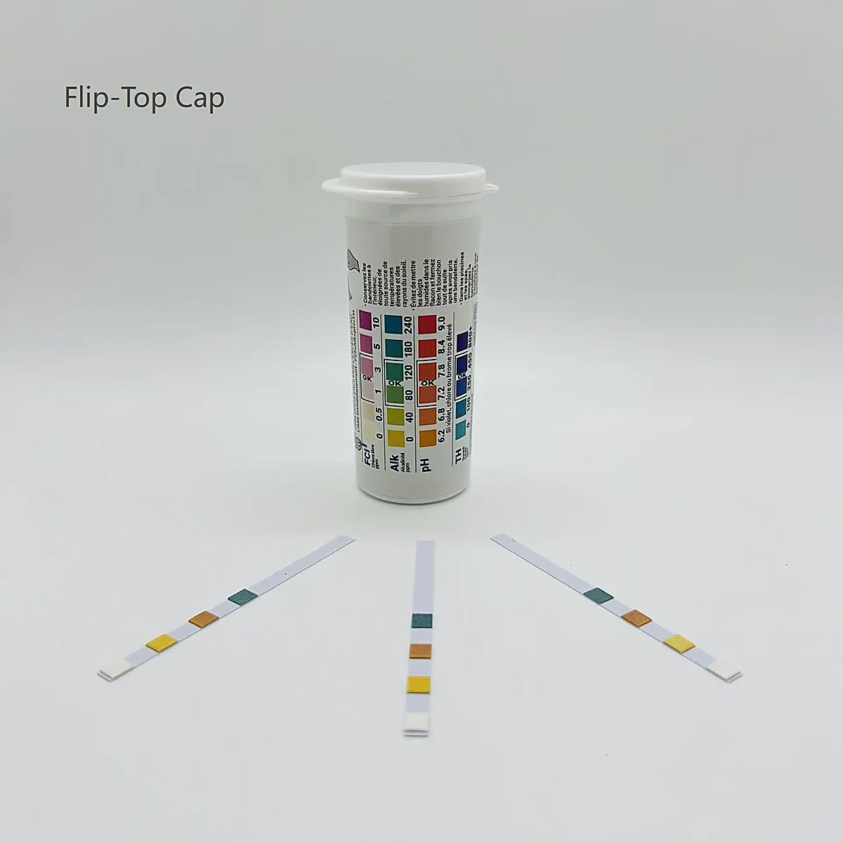 Flip-top cap test strip bottle