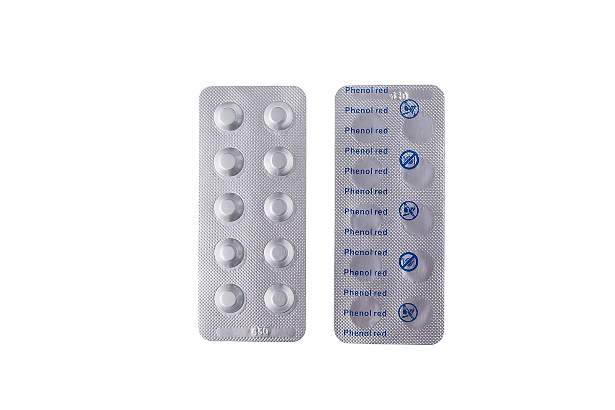 Phenol Red pH tablets white background